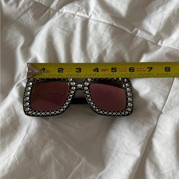 Black Oversized Square Rhinestone Sunglasses Bling Festival Sunnies - Picture 4 of 7